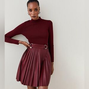 Karen Millen Burgundy A-Line Pleated Skirt Size Large